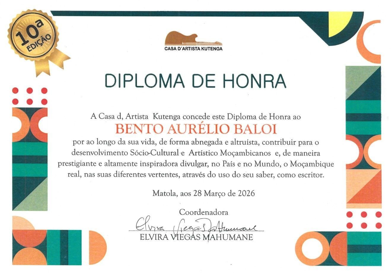 Diploma de Honra — Bento Aurélio Baloi, Matola 2026